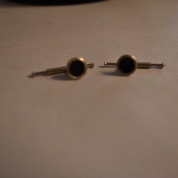 Pair of Vintage Belais 14K White Gold Shirt Studs with Onyx Centers - Picture 10 of 11